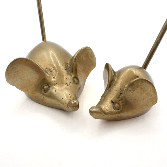 Brass Mouse Ring Holders or Receipt Holders Lot of Two Vintage Mid Century - Picture 10 of 13